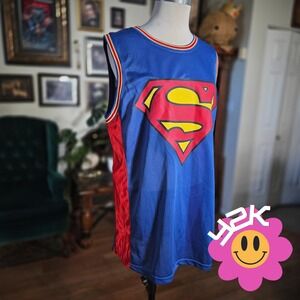 Vintage Y2K Superman Basketball Athletic Jersey Blue Tank Top XL
